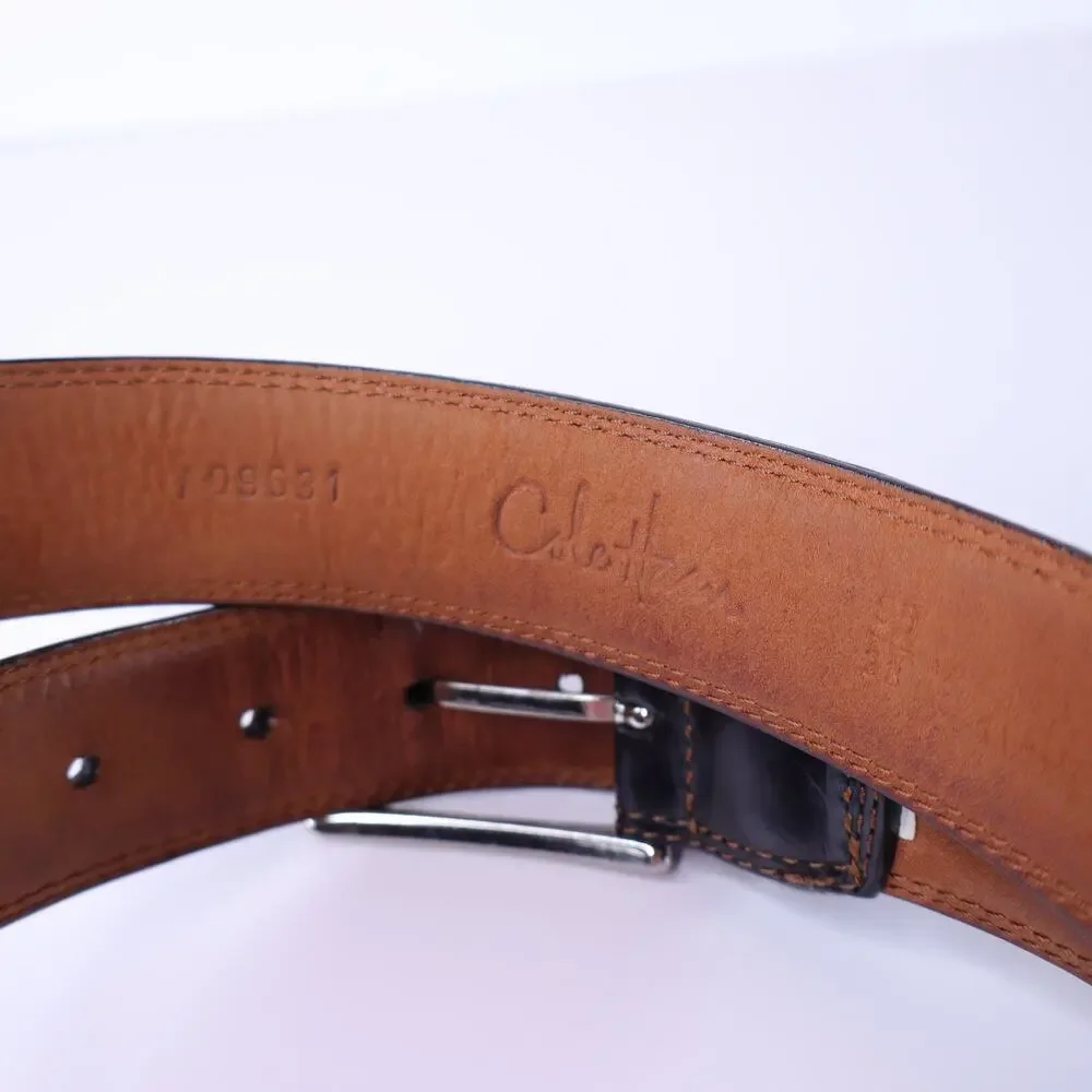 COLE HAAN Leather Braided Belt Black with Brown Stitching Men's 38/L